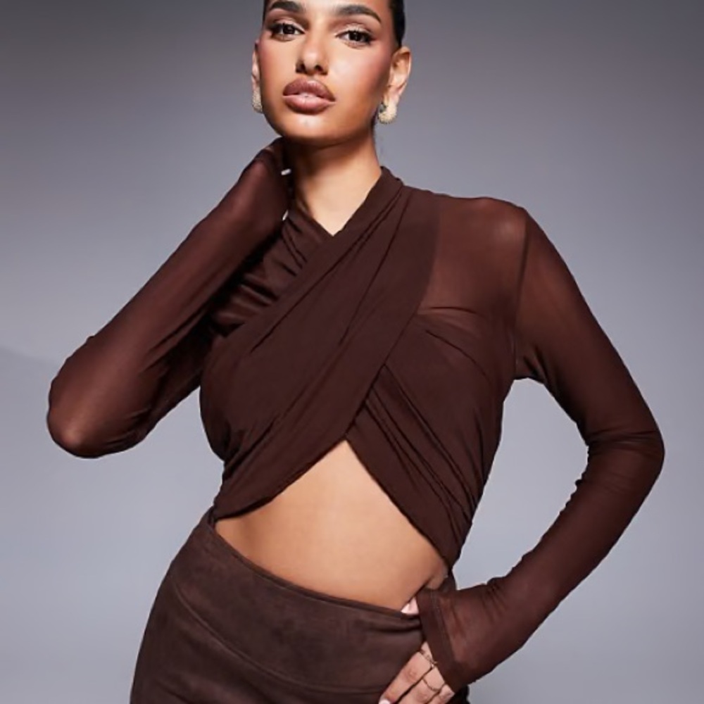 Bardot Aliyah wrap bodysuit in chocolate M revolve